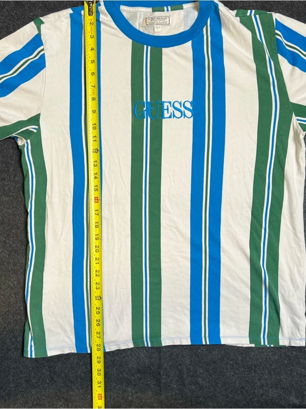 GUESS ORIGINALS AMERICAN TRADITION STRIPED MEN'S T-SHIRT BLUE GREEN WHITE SIZE L - Picture 5 of 6